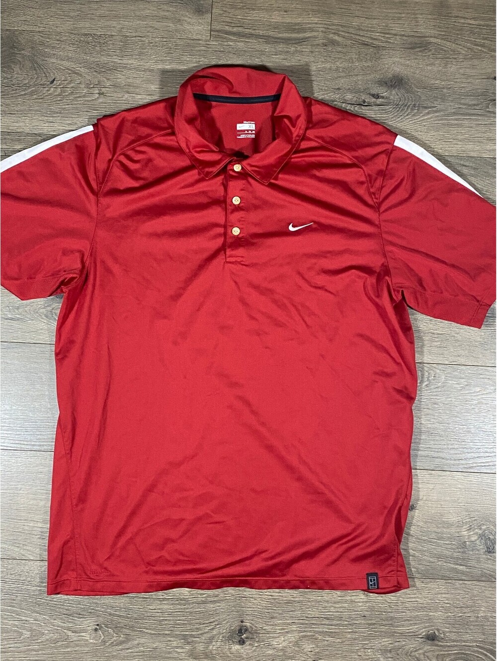 Nike FIT DRY Polo Men’s XL Red White Stripe Performance Golf Shirt Swoosh